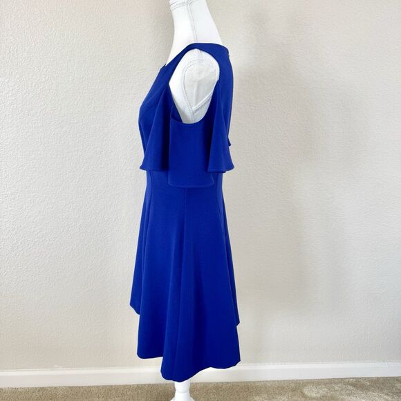 Eliza J Royal Blue Ruffle Cut-Out Sleeve A-line Dress Size 8 Cold Shoulder - Picture 8 of 14
